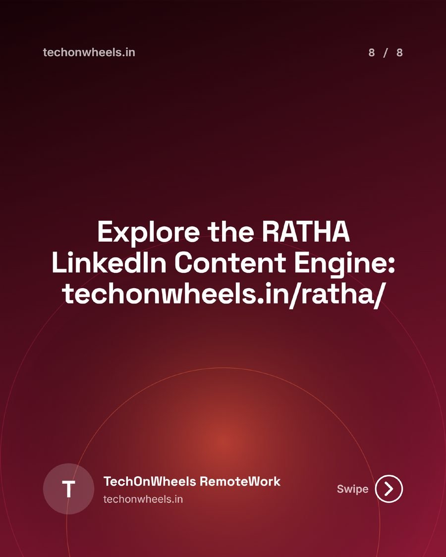 Ratha carousel slide 8 of 8, explore the Ratha LinkedIn content engine